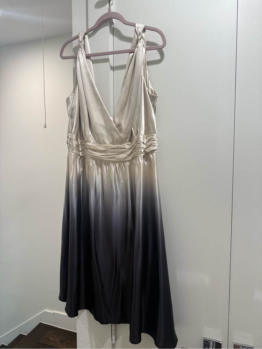 Calvin Klein Cream to Black Ombre One-Shoulder Silk Dress